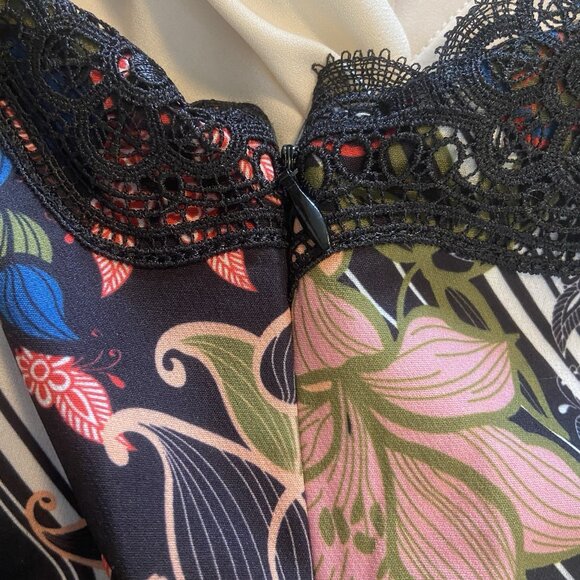 Foxiedox Boston Proper Red Black Lace Floral One Shoulder Mini Dress Size 12 - Picture 8 of 13